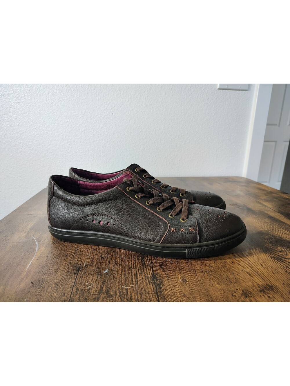 Zanzara Drum Mens 12 Brown Leather Casual Brogue Fashion Sneaker Shoes 704S17